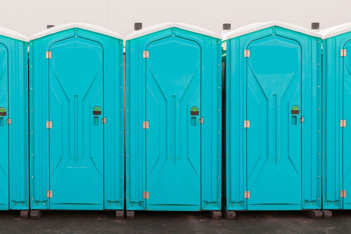 Industrial portable restroom units at a plant in Willmar, Minnesota
