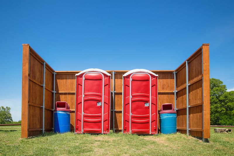 Short-term porta potty units staged for delivery in Willmar, Minnesota